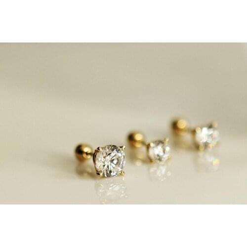 Customized single drill stud with 14K gold inlaid with shiny zircon Mini four claw six claw screw stud for women