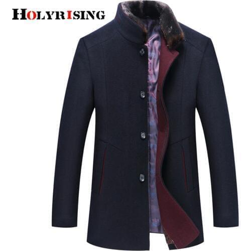 Holyrising Casaco Masculino Abrigo Wool Coats Thicken Men Woolen Coat Warm Overcoat Fur Collar Jackets Plus Size M-6XL 18439-5