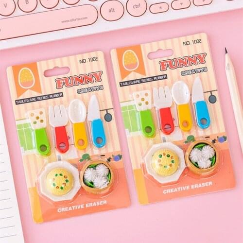 6pcs/pack Xiaolongbao Student Stationery Eraser Reward Birthday Gift School Supplies Tableware Fork Spoon Dessert Food Spatula
