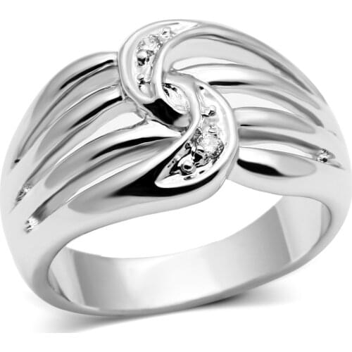 Rhodium Brass Ring with AAA Grade CZ in Clear