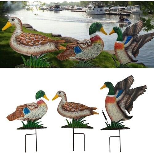 Colourful Vivid Duck Iron Garden Stake Yard Decor Outdoor Ornament