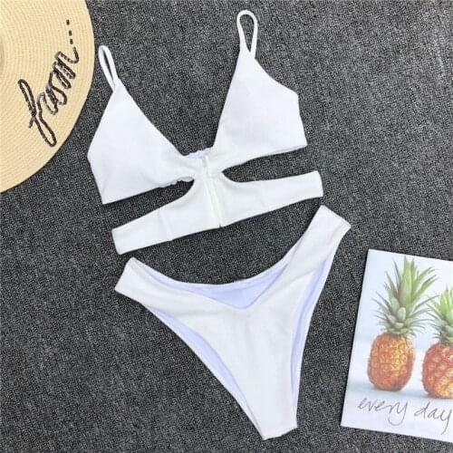 Women Padded Bikini Set Summer White Hollow Out Beachwear Brazilian Push Up Swimsuit Bathing Suit Swimwear Swimming Suit Biquini