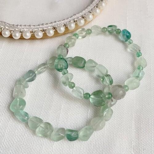 Reiki Healing Jewelry Natural Green Crystal Bracelet for Women Irregular Nuggets Stone Fluorite Quartz Strand Crystal Bracelets