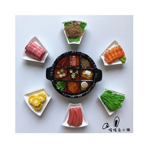 Stereo hot pot food dish fridge magnet creative sticker paste home kitchen decoration vegetable corn beef shrimp simulation