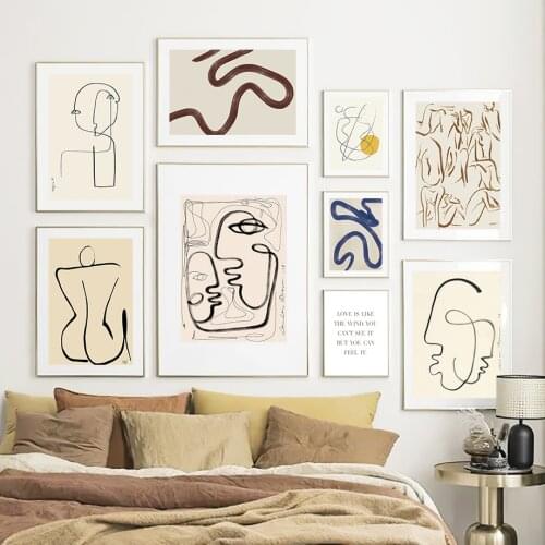 Line Drew Face Quotes Minimalist Abstract Nordic Posters And Prints Wall Art Canvas Painting Wall Pictures For Living Room Decor