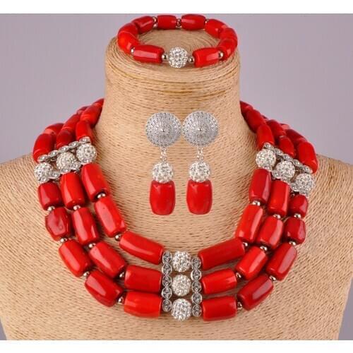 Fashionable red coral jewelry set nigerian wedding coral beads necklace set