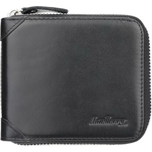 Mens Leather Zipper Wallet Zip Around Wallets Bifold Multi Card Holder Durable Purse 12x10x2.5CM