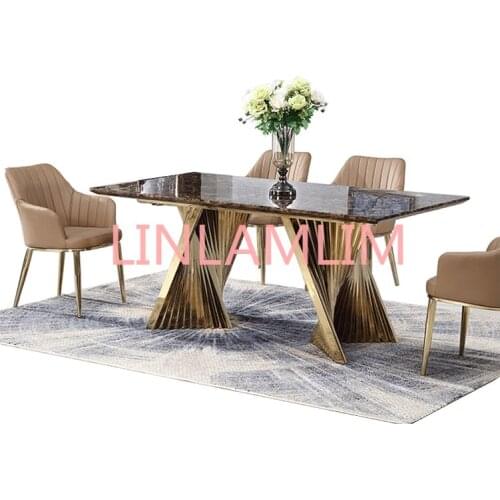 Marble stainless steel dining table set comedor sillas de comedor стол обеденный mesa comedor muebles de madera mesa + 4 chairs