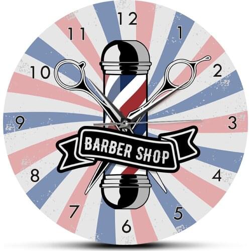 Barber Shop Pole Business Sign Wall Clock Hairdresser Pole Cutting Hair Store Advertisement Wall Art Clock Hanging Watch Gift