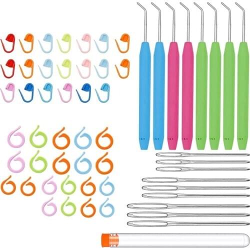 Nonvor 8PCS Knitting Loom Hook, Crochet Needle Hook with Steel Large-Eye Sewing Needles, Knitting Stitch Markers