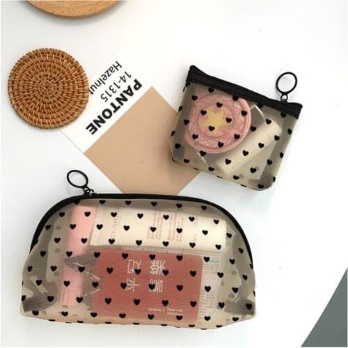 New mesh flocking cosmetic bag love large capacity storage bag portable travel wash storage bag