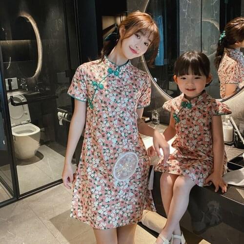 Parent-Child Wear Mother and Women Dress Chinese Cheongsam Costume Little Girl Clothing Summer Dresses Family Matching Clothes