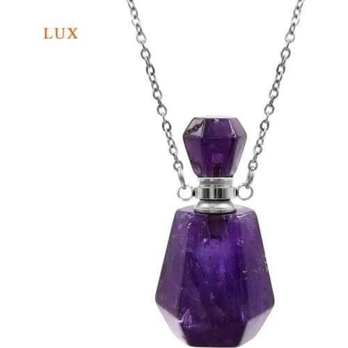 Natural GemStone Perfume Bottle Necklace Crystal amethy Quartz Essential Oil Diffuser Stone Gold Silver For Women Jewelry Chakra