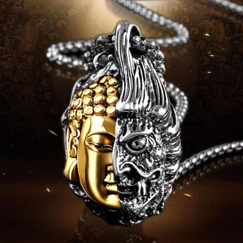 Good and Evil Buddha Titanium Steel Necklace Mens Trendy Brand All-match Clothes Buddha and Demon One Thought Pendant Simple