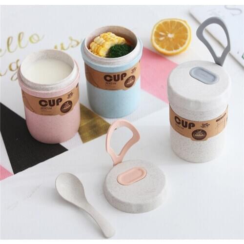 Portable Wheat Straw Lunch Breakfast Drink Porridge Cup Breathable Sealed Soup Cup for Kids Office Soup Cans Creative Lunch Box