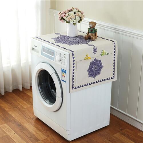 Retro European Printed Floral Washing Machine Refrigerator Dust Cover with Storage Pocket Linen Cloth Craft 1pcs/lot FC119