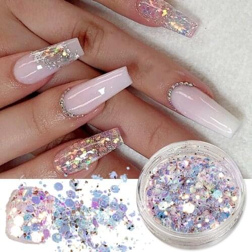Holographics Flakes Gold Pink White Flakes Slices Chrome Pigment Dust Nail Powder Glitter Sequins Nail Art Decoration Manicures