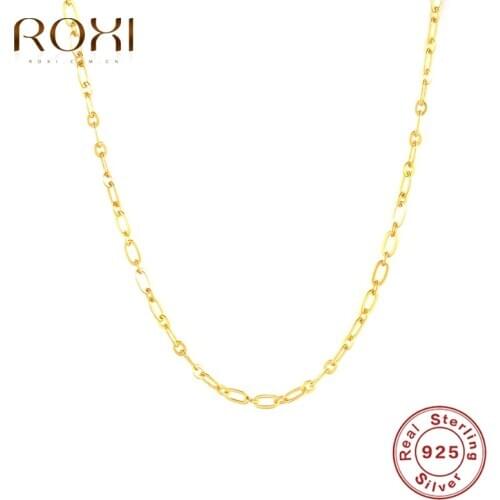 ROXI Paper Clip Minimalism Link Chains Clavicle Necklaces for Women Men Birthday Jewelry 925 Sterling Silver Necklace Choker