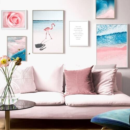 Rosa flamenco rosa Flor de mar cita pared arte lienzo pintura carteles nrdicos e imprime cuadros de pared para la decoracin de l