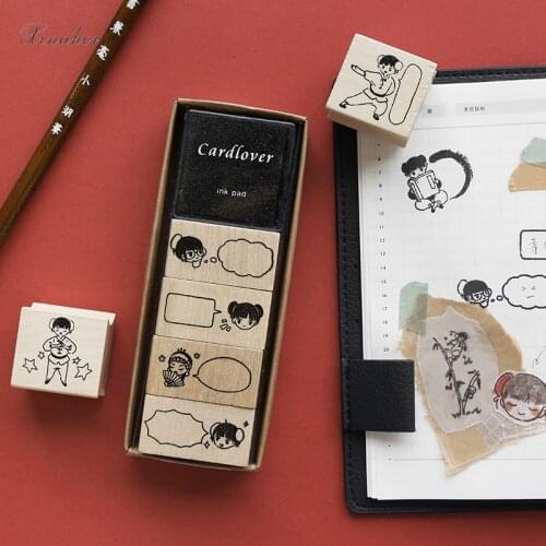 1set Chinese style teenager with inkpad stamp DIY wooden rubber stamps for scrapbooking stationery scrapbooking standard stamp