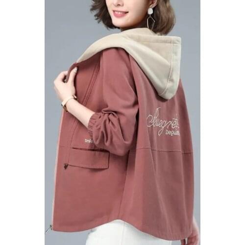 Spring Autumn Womens Trench Coat New Korean Loose Short Hooded Coat Overcoat With Lining Zipper Windbreaker Female Casual Tops