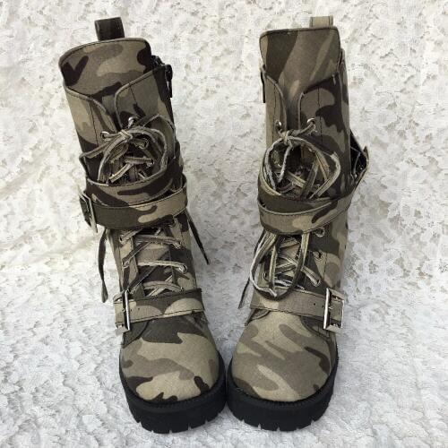 Princess sweet lolita shoes Custom size shoe lace round British camouflage boots Martin leisure high boots an1223 cylinder