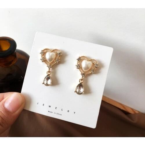Beautiful Imitation Pearls Hearts Clip on Earrings No Pierced Non Piercing Ear Rhinesonte Water Drop Vintage Earrings