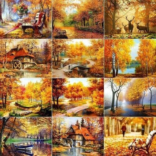 XUEQIXIAOZU Full Square/Round Autumn forest landscape 5D DIY Diamond Painting Embroidery Mosaic Kit Home Decor Explosion