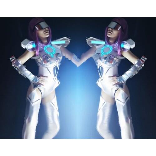 Women Fluorescent Party Glowing Costumes Nightclub Bar Stage Dance Jumpsuit Pole Dance Outfits Lady Slim Jumpsuit XS1165