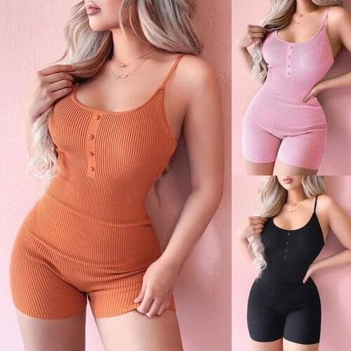 Summer Womens Sexy Jumpsuits Bodycon Shorts Streetwear Sleeveless Knitted Sports Fitness Bodysuits Romper Overalls One-piece