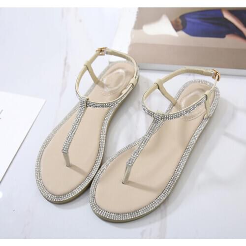 Koovan Womens Rhinestone Sandals 2018 Summer New Style Rhinestone Elegant Flat Womens Flip Comfortable Girls Beach Flats