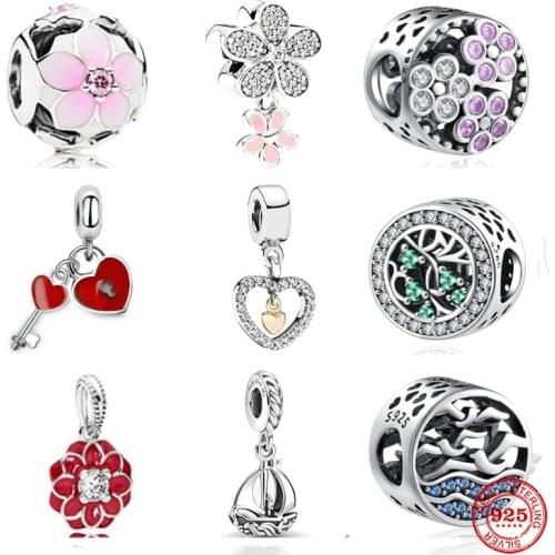 Flower Family Foever Sail Boat Pendant Charm Fit S925 Pandora Original Bracelet Charms Beads For Women DIY Jewelry