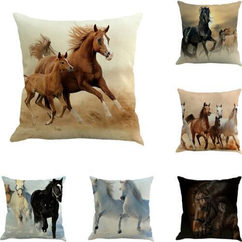 Horse Printed Throw Pillow Covers 45x45 cm Polyester 1 Piece Elegant Cushion Cover Square Pillowcase for Hotel Car Farmhouse