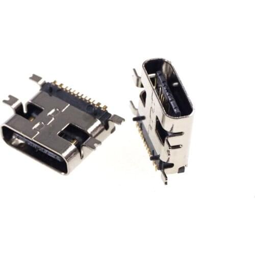 1000 pcs On Tape USB 3.1 Type C Connector 16 Pin Female Socket receptacle Surface Mount Right Angle PCB Board Guide Shield USB-C