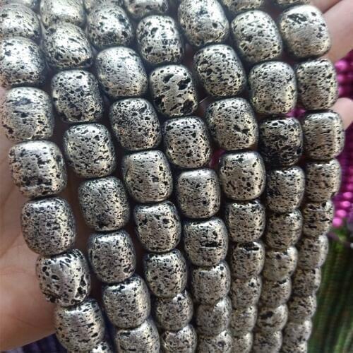 12x16mm Barrel Shape Plating Antique Silvercolor Natural Lava Stone Bead For DIY Jewelry Making Loose Volcanic Rocks Stone Beads