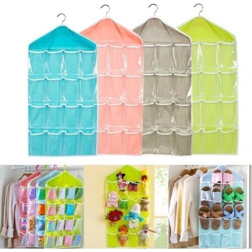 16 Pockets Transparent Hanging Bag Socks Bra Inner Hanger Pocket On The Door Shoe Storage Bag Hanging Hanger Storage Bag