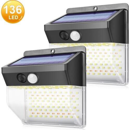 2/4pack 136 LED Solar Lamps Waterproof Solar Powered Wall Light Led Bulb for Garden Yard Path Outdoor Lights