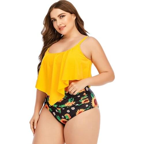 2021 Printed Womens Swimwear High Waist Ananas Big Bikini Bra Padded Large 5XL Swimming Suits Female Beachwear