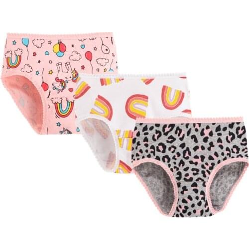 3pcs/lot Girls Printed Briefs Pure Cotton Girls Panties Cute Cartoon Leopard Print Kids Underwear for 2-10Y