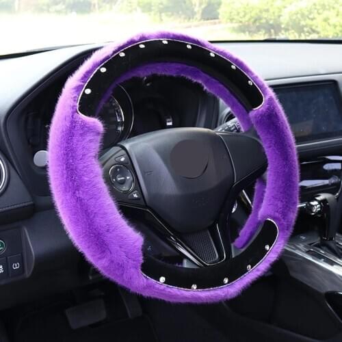 38cm Universal Winter Short Plush Steering Wheel Cover Funda Volante Coche Steering Wheel Cover Bling Car Accessories For Girls