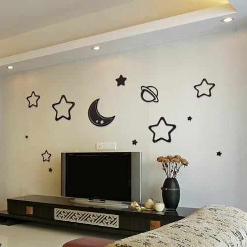 Star Moon Planet 3D Acrylic Mirror Sticker Self-adhesive Mirror Wall Mural Bedroom TV Background Wall Decoration Home Decor