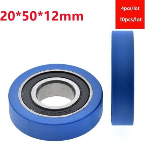 4pcs/10pcs 20*50*12mm polyurethane PU rubber coated 6004 6004RS low noise roller bearing friction pulley soft rubber 20x50x12
