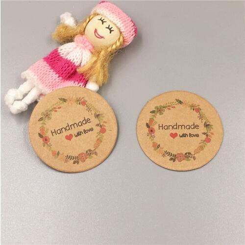 400Pcs/Lot Kraft Paper Cardboard Handmade 4x4cm Round Hanging Head Tags For Thanksgiving Day Greeting Note Card Price Paper Tags