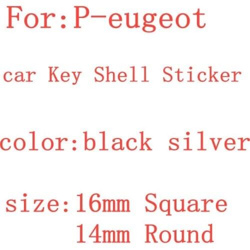 5pcs 20pcs 14mm Round or 16mm Square Key Remote Fob 3D Metal Decals For Peugeot Car Key Shell Sticker Badge Emblem Logo Symbol