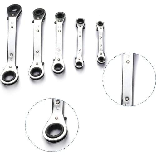 5Pcs/set Curved Double Head Ratchet Reversible Ratchet Handle Wrench Metric Hand Tool Ratchet Ring Tensioner
