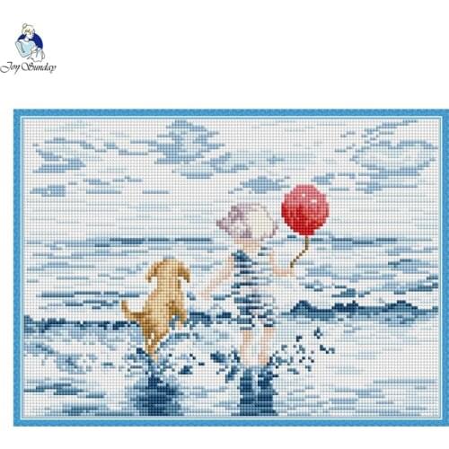 5D Diamond Painting Kits Seaside Scenery Kids and Dogs Mosaic DIY Square and Round Diamond Embroidery Rhinestone Home Decoration