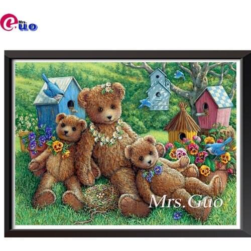 Full Drill Diamond Painting Cartoon Bear Craft Kit Sale 5D Diamond Embroidery Green Lawn Mosaic Animals Needlework Home Decor