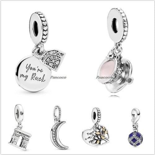 Authentic 925 Sterling Silver Two-tone Family Tree Heart Pendant Charm Beads Fit Pandora Bracelet & Necklace Jewelry