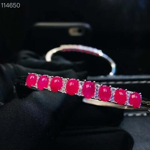 Natural Real Ruby bangle Bracelet Solid S925 Sterling Silver For Women Color Natural Real Ruby bangle