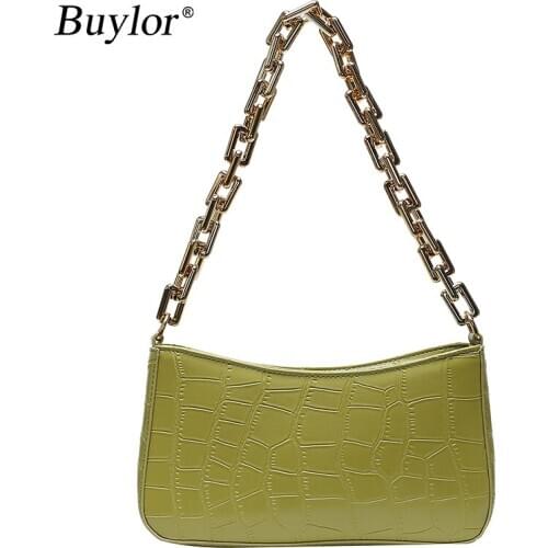 Buylor Crocodile Pattern Baguette bags Women Shoulder Bag Fashion Retro Solid Color Handbags Personality Tote Bags Wild Trend Ch